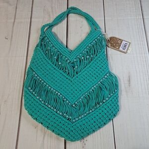 VIRAL Made In India Teal Green Macrame Beaded Purse Beach Bag Tik Tok